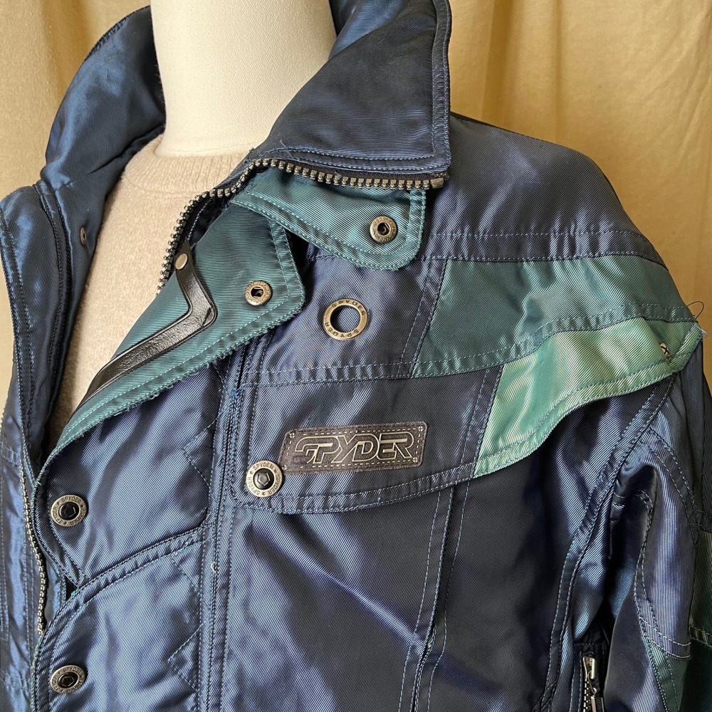 Vintage 1990s Spyder Ski Jacket Blue Teal Colorblock Men's XL Thinsulate - Picture 11 of 12